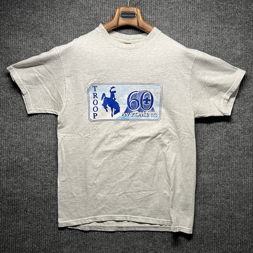 Vintage Boys‎ Scouts Wyoming Single Stitch 90s T Shirt Size Large Gray